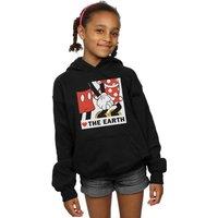 Disney Girl's Mickey Mouse Heart The Earth Hoodie in Black | Size: 7-8 Years
