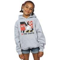 Disney Girl's Mickey Mouse Heart The Earth Hoodie in Grey | Size: 5-6 Years