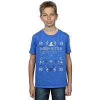 Harry Potter Boy's Christmas Pattern T-Shirt in Blue | Size: 7-8 Years