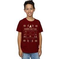 Harry Potter Boy's Christmas Pattern T-Shirt in Burgundy | Size: 5-6 Years