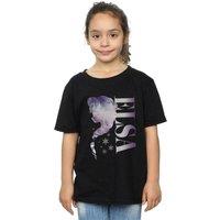 Disney Girl's Frozen Ice Kingdom Silhouette Cotton T-Shirt in Black | Size: 7-8 Years