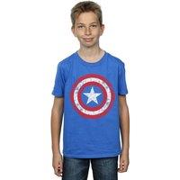 Marvel Boy's Avengers Captain America Scratched Shield T-Shirt in Blue | Size: 5-6 Years