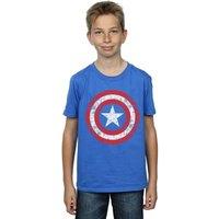 Marvel Boy's Avengers Captain America Scratched Shield T-Shirt in Blue | Size: 7-8 Years