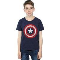 Marvel Boy's Avengers Captain America Scratched Shield T-Shirt in Navy | Size: 9 Years