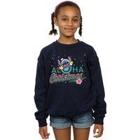 Disney Girl's Lilo & Stitch Aloha Christmas Sweatshirt in Navy | Size: 7-8 Years