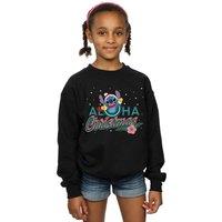Disney Girl's Lilo & Stitch Aloha Christmas Sweatshirt in Black | Size: 12-13 Years