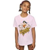 DC Comics Girl's Wonder Woman Stars Cotton T-Shirt in Baby Pink | Size: 5-6 Years