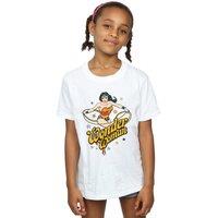 DC Comics Girl's Wonder Woman Stars Cotton T-Shirt in White | Size: 5-6 Years