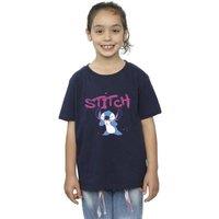 Disney Girl's Lilo & Stitch Graffiti Cotton T-Shirt in Navy | Size: 3-4 Years