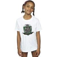Harry Potter Girl's Slytherin Chest Badge Cotton T-Shirt in White | Size: 12-13 Years
