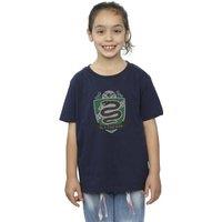Harry Potter Girl's Slytherin Chest Badge Cotton T-Shirt in Navy | Size: 3-4 Years
