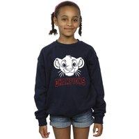 Disney Girl's The Lion King Simba Face Champion Sweatshirt in Navy | Size: 5-6 Years