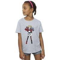 DC Comics Girl's Harley Quinn Standing Pose Cotton T-Shirt in Grey | Size: 3-4 Years