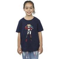 DC Comics Girl's Harley Quinn Standing Pose Cotton T-Shirt in Navy | Size: 3-4 Years