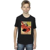 Disney Boy's Big Hero 6 Baymax Flying Baymax Newspaper T-Shirt in Black | Size: 3-4 Years