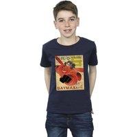 Disney Boy's Big Hero 6 Baymax Flying Baymax Newspaper T-Shirt in Navy | Size: 3-4 Years