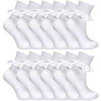 Sock Snob Girl's 12 Pack Baby White Soft Frilly Lace Socks | Size: 12-24 m