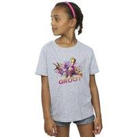 Marvel Girl's Guardians Of The Galaxy Abstract Groot Cotton T-Shirt in Grey | Size: 3-4 Years