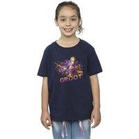 Marvel Girl's Guardians Of The Galaxy Abstract Groot Cotton T-Shirt in Navy | Size: 3-4 Years