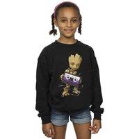 Marvel Girl's Guardians Of The Galaxy Groot Cosmic Tape Sweatshirt in Black | Size: 7-8 Years