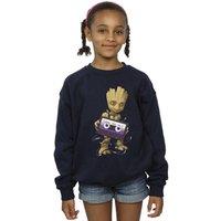Marvel Girl's Guardians Of The Galaxy Groot Cosmic Tape Sweatshirt in Navy | Size: 7-8 Years