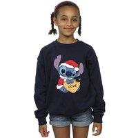 Disney Girl's Lilo & Stitch Christmas Love Biscuit Sweatshirt in Navy | Size: 5-6 Years