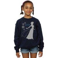 Disney Girl's Frozen Elsa Christmas Silhouette Sweatshirt in Navy | Size: 3-4 Years