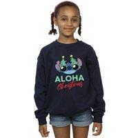 Disney Girl's Lilo & Stitch Christmas Tree Shades Sweatshirt in Navy | Size: 9 Years
