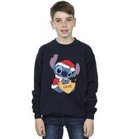 Disney Boy's Lilo & Stitch Christmas Love Biscuit Sweatshirt in Navy | Size: 3-4 Years