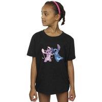 Disney Girl's Lilo & Stitch Kisses Cotton T-Shirt in Black | Size: 3-4 Years