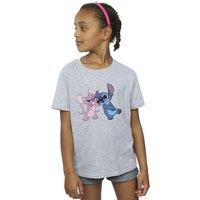 Disney Girl's Lilo & Stitch Kisses Cotton T-Shirt in Grey | Size: 3-4 Years