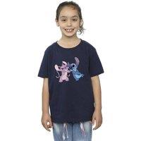 Disney Girl's Lilo & Stitch Kisses Cotton T-Shirt in Navy | Size: 3-4 Years