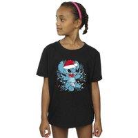 Disney Girl's Lilo & Stitch Christmas Lights Sketch Cotton T-Shirt in Black | Size: 12-13 Years