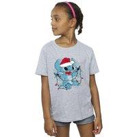 Disney Girl's Lilo & Stitch Christmas Lights Sketch Cotton T-Shirt in Grey | Size: 5-6 Years