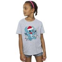 Disney Girl's Lilo & Stitch Christmas Lights Sketch Cotton T-Shirt in Grey | Size: 12-13 Years