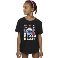 Disney Girl's Lilo & Stitch Christmas Blah Blah Blah Cotton T-Shirt in Black | Size: 3-4 Years