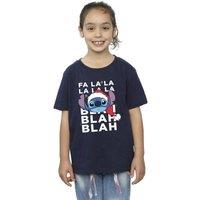 Disney Girl's Lilo & Stitch Christmas Blah Blah Blah Cotton T-Shirt in Navy | Size: 3-4 Years