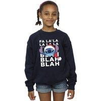 Disney Girl's Lilo & Stitch Christmas Blah Blah Blah Sweatshirt in Navy | Size: 5-6 Years