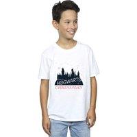 Harry Potter Boy's Hogwarts Christmas T-Shirt in White | Size: 7-8 Years