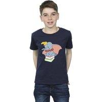 Disney Boy's Dumbo Sitting On Books T-Shirt in Navy | Size: 7-8 Years