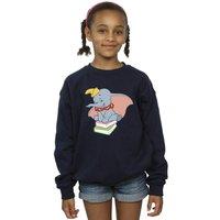 Disney Girl's Dumbo Sitting On Books Sweatshirt in Navy | Size: 7-8 Years