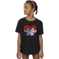 Disney Girl's Lilo & Stitch Hearts Cotton T-Shirt in Black | Size: 9 Years