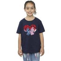 Disney Girl's Lilo & Stitch Hearts Cotton T-Shirt in Navy | Size: 3-4 Years