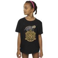 Harry Potter Girl's Hufflepuff Sketch Crest Cotton T-Shirt in Black | Size: 5-6 Years