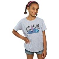 Disney Girl's Lilo & Stitch Chillin Cotton T-Shirt in Grey | Size: 3-4 Years