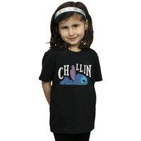 Disney Girl's Lilo & Stitch Chillin Cotton T-Shirt in Black | Size: 3-4 Years