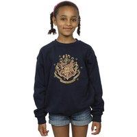 Harry Potter Girl's Gold Hogwart Crest Sweatshirt in Navy | Size: 12-13 Years