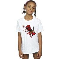 Marvel Girl's Deadpool Love Arrow Cotton T-Shirt in White | Size: 7-8 Years