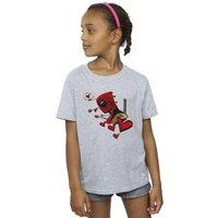 Marvel Girl's Deadpool Love Arrow Cotton T-Shirt in Grey | Size: 3-4 Years