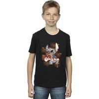 Disney Boy's Lilo & Stitch Ohana Orange Hibiscus T-Shirt in Black | Size: 3-4 Years